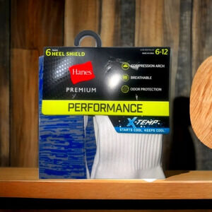 Hanes Premium Performance HEEL SHIELD 6 Pr Mesh Vent Stretch Contour Compression
